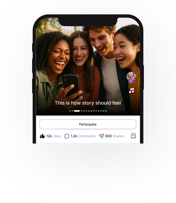 Phone mockup showing StoryGeny features